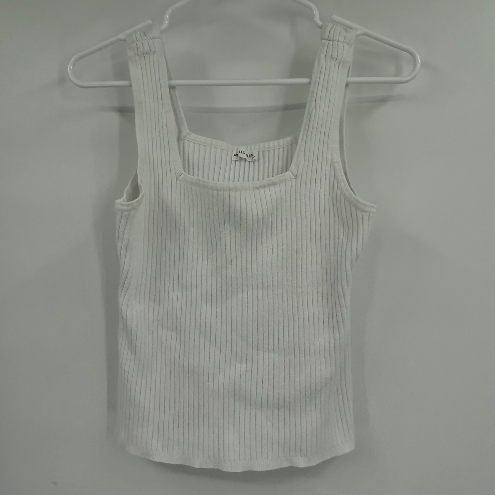Avec Les Filles White Ribbed Knit Square Neck Tank Top Size XL 82247